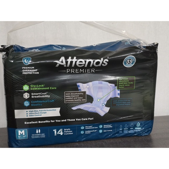 Attends Premier 14 Ct Incontinence Brief Size MED Overnight Adult Diaper - Picture 7 of 8